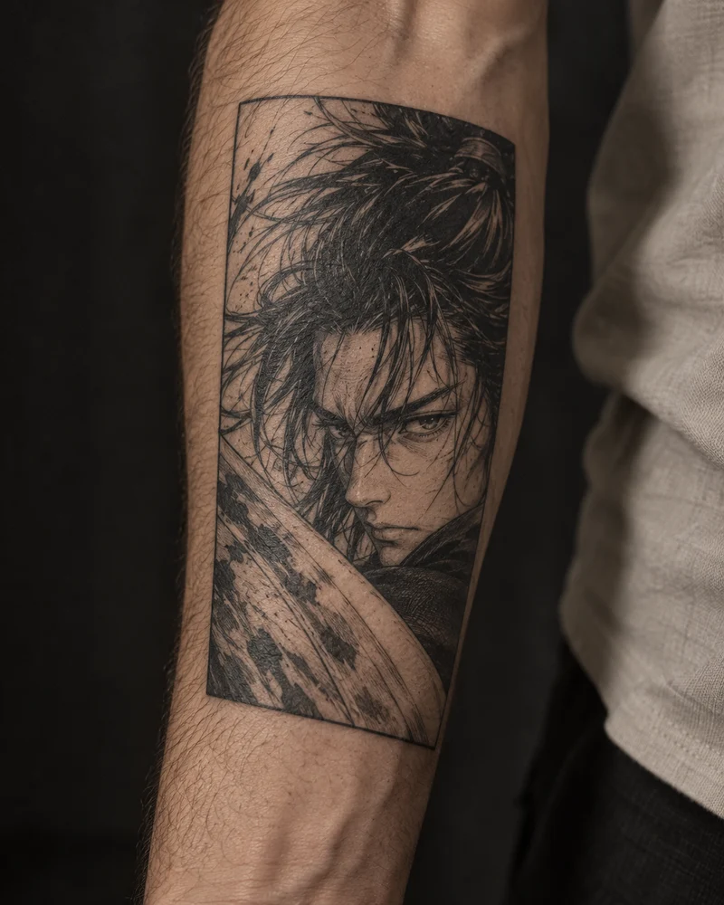 Anime sobre antebrazo: Más allá del panel. Imagen generada.
