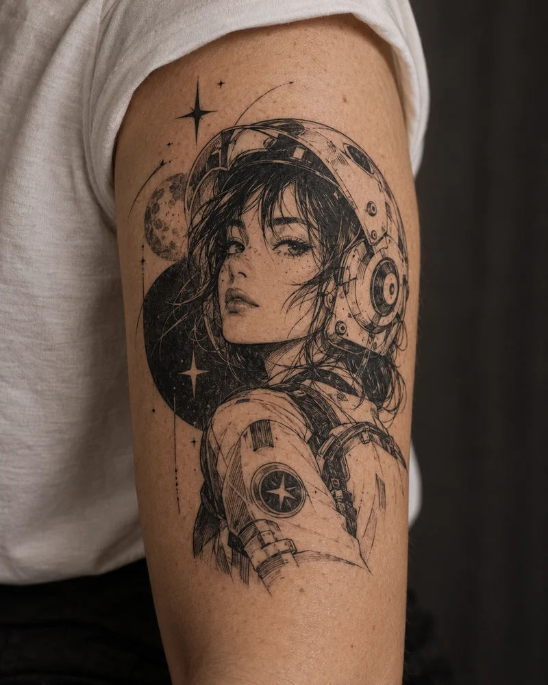 Anime sobre brazo: Órbita propia. Imagen generada.