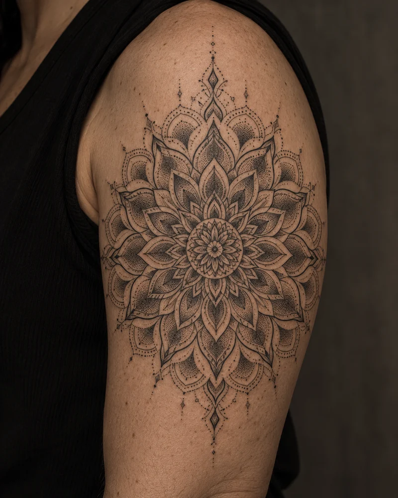 Mandalas & geometría sobre brazo: Equilibrio. Imagen generada.