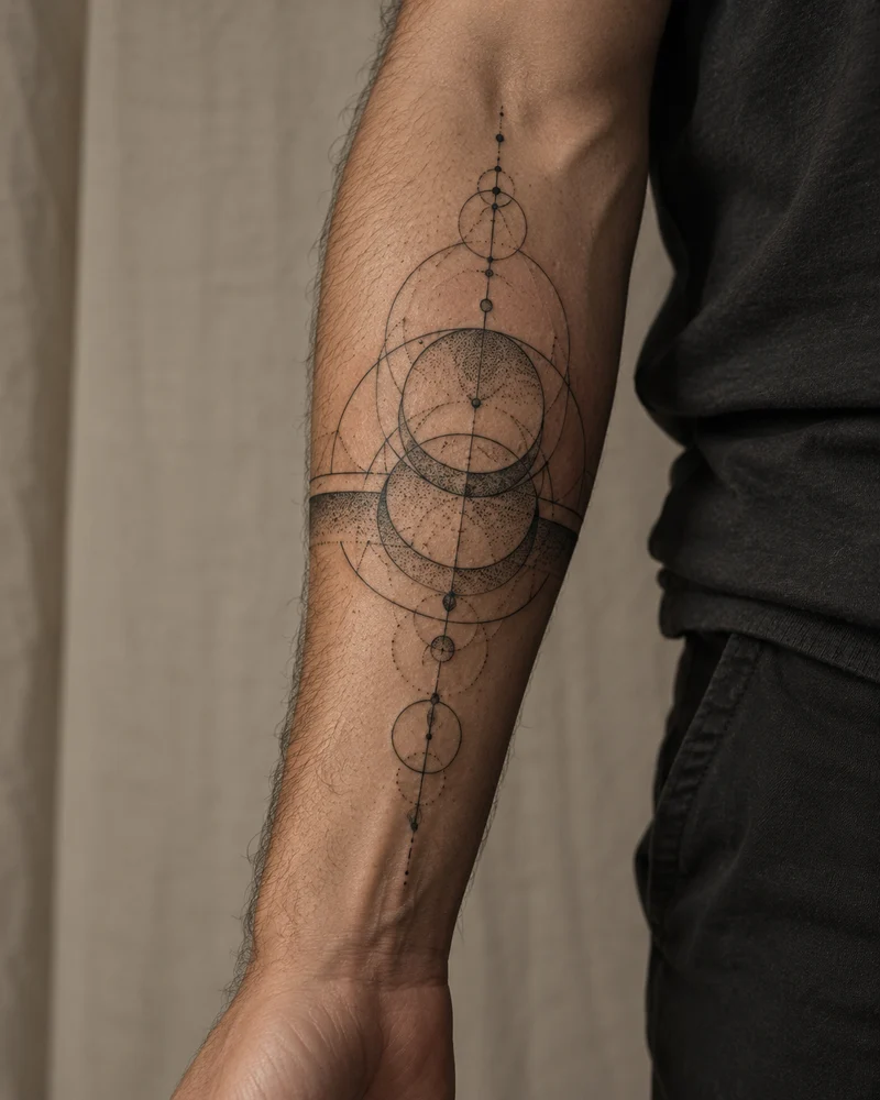 Mandalas & geometría sobre antebrazo: Sin principio. Imagen generada.